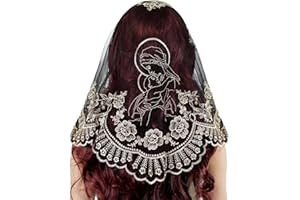 VELUTHERINE Church Veil Catholic Mass Veil -Our Lady Embroidered Lace Triangle Headscarf Floral Church Veil Latin Mass Scarf