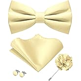 JEMYGINS Solid Color Pre-tied Bow Tie and Pocket Square Cufflinks Lapel Pin Sets for Men 4PCS