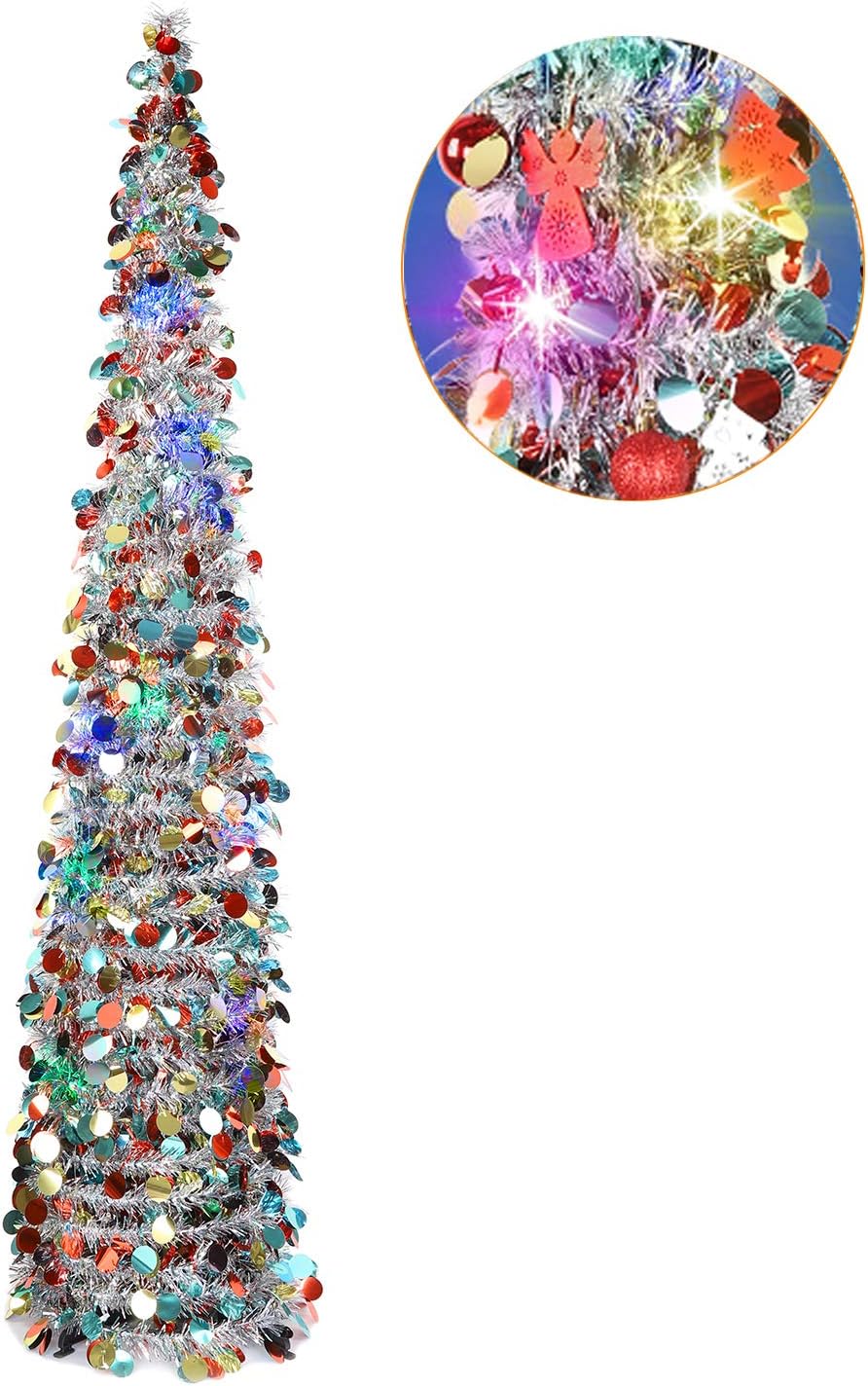 HMASYO 5 Foot Pop Up Colorful Sequin Artificial Christmas