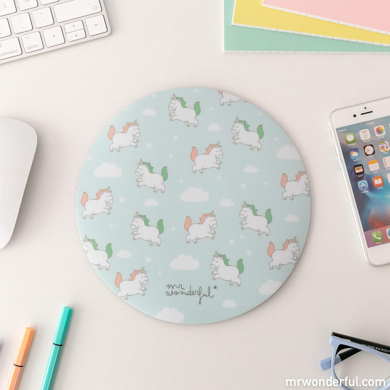 WONDEE Mr Wonderful Round Mouse Mat with Mini Unicronium Design on Sky Blue Background, Unicorns, Medium - Image 5