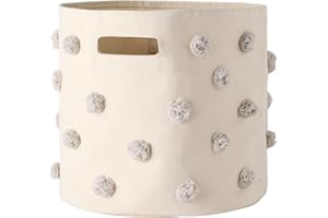 Pehr Pom Pom Basket, Bin (Grey) | 100% Cotton Canvas Storage for Nursery, Playroom & Home | Decorative Organizer | 13”D x 12”H