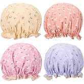 4 Pcs Shower Caps Hat for Women and Girl, Reusable Waterproof Bath Cap Double Waterproof Layers Bird and Heart Pattern