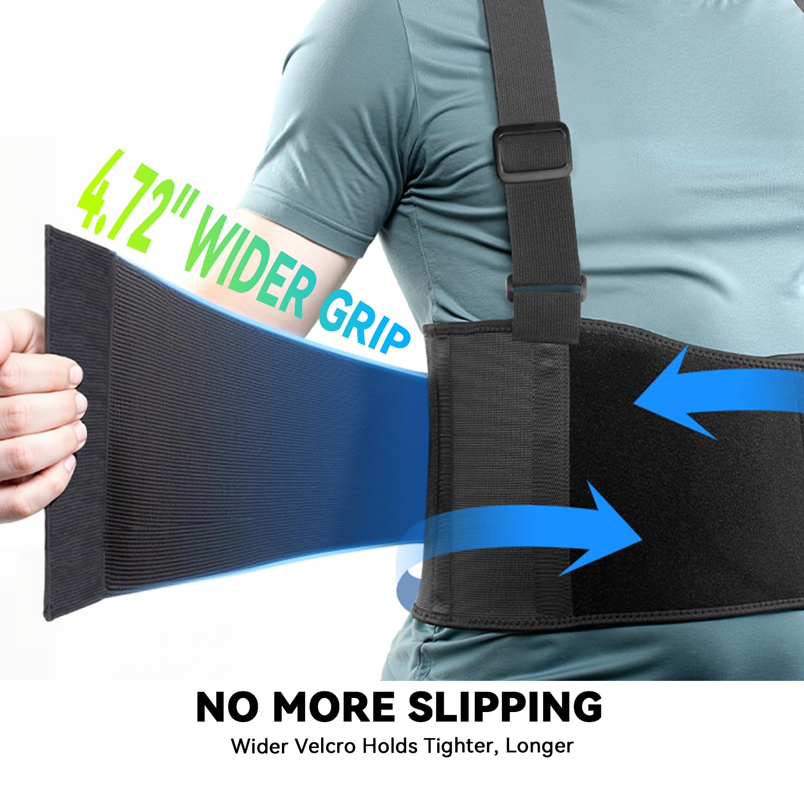 Work Back Brace for Men & Women, Adjustable Lower Back Support Belt with Suspenders for Back Pain Relief, Moving Construction Warehouse Heavy Lifting Safety & Protection (Black, Large)