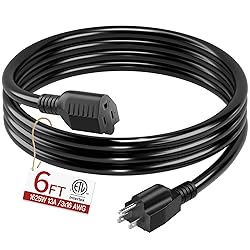 16/3 Short Extension Cord 6 FT, Black Extension
