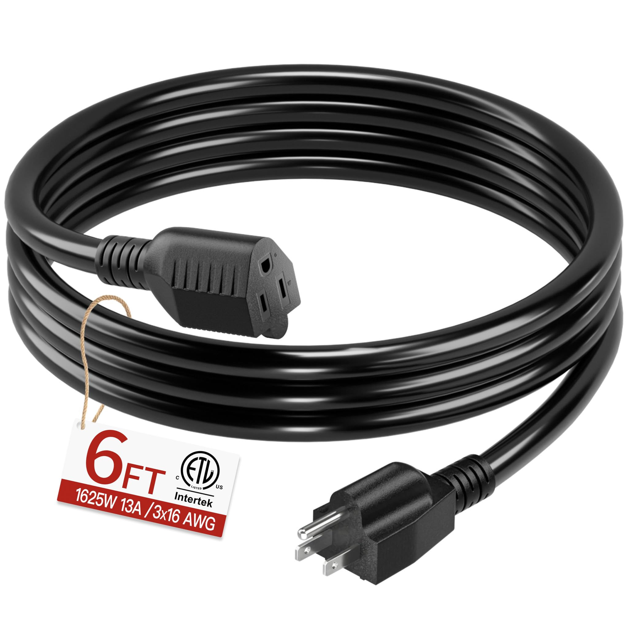 16/3 Short Extension Cord 6 FT, Black Extension