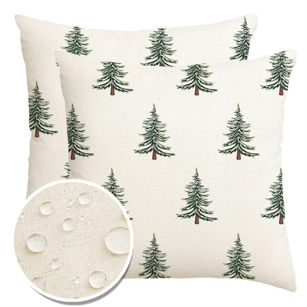 Photo 1 of ARGOOFG Outdoor Christmas Pillow Covers 18x18 Inch Decorations Tree Decor White Throw Pillow Cases Xmas Winter Decorative Pillows for Couch Holiday
