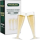 FOCUSLINE 100 Pack Plastic Champagne Flutes, 4.5 Oz Gold Glitter Plastic Champagne Glasses, Disposable Clear Toasting Glasses Recyclable Cups for Wedding Party
