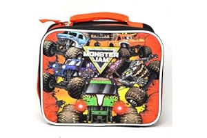 Fast Forward Kids Insulated Lunch Bag with Handle – Monster Jam Design – Reusable Soft Cooler Lunch Box for Boys & Girls, Sch