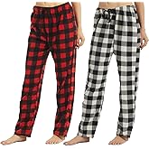 Womens Christmas Pajama Pants Fleece Plaid Pj Bottoms Soft Comfy Lounge Sleepwear Fluffy Drawstring Fuzzy Pants