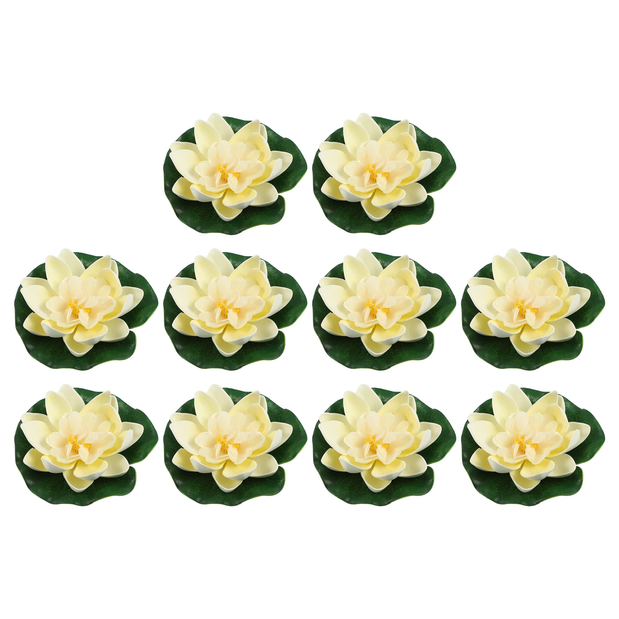 VOCOSTE 10pcs Artificial Floating Lotus Flower, Artificial Lotus Flower for Garden Ponds Pool Decoration, White, 3.9"