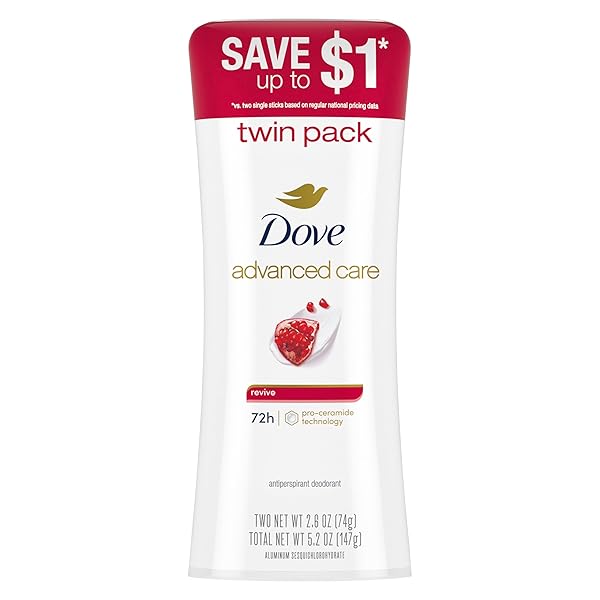DOVE ADVANCED CARE ANTIPERSPIRANT DEODORANT FOR WOMEN TWIN PACK REVIVE 72 HOUR SWEAT AND ODOR PROTECTION 2.6 OZ