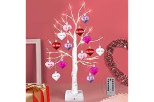 ANVAVO Valentine's Day Decorations 21.6 Inch Valentine Birch Tree with Timer Battery USB Powered and 15 Valentine's Day Heart Ornaments for Valentine Day Decorations (Battery Not Included)