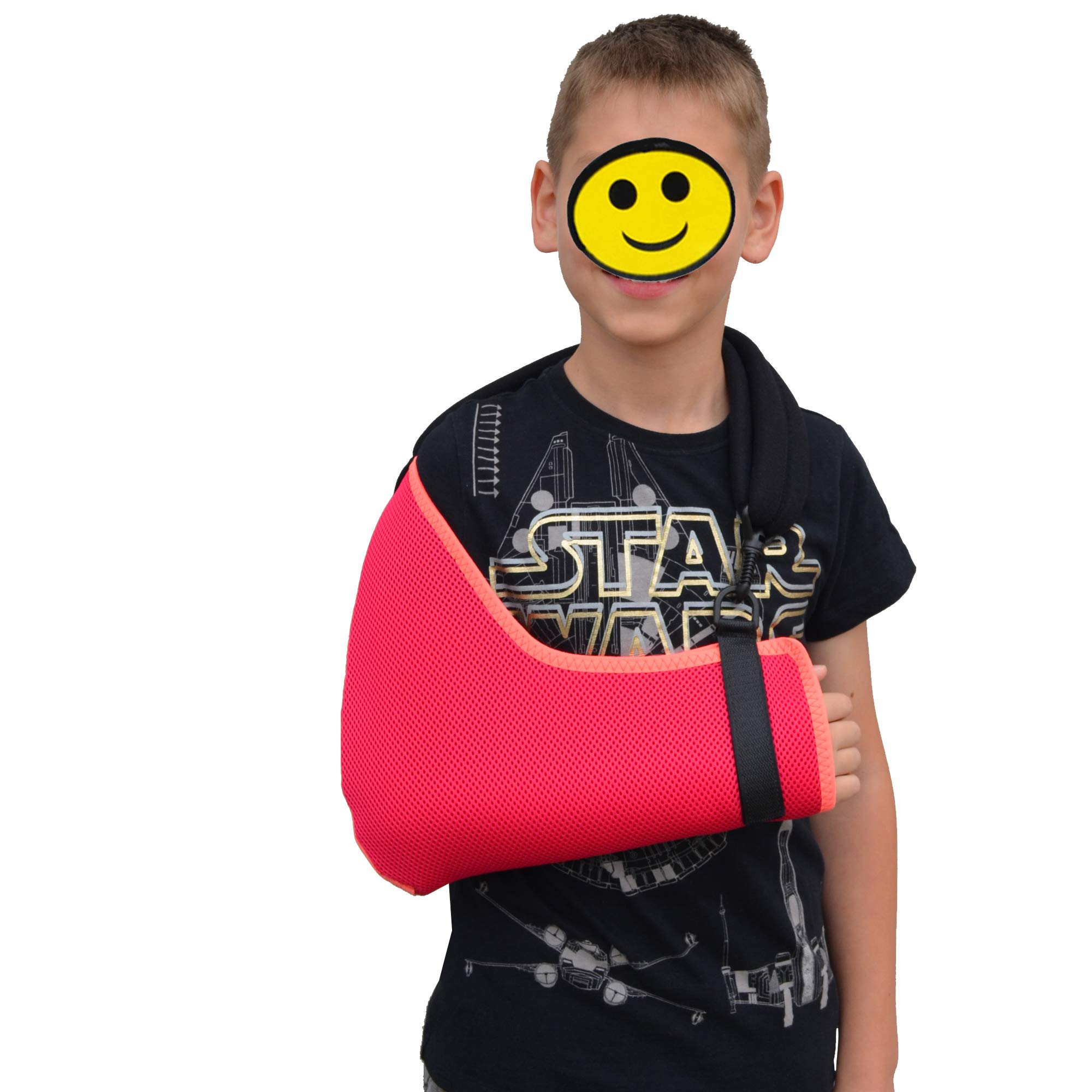 4DflexiSPORT Arm Sling Child, Easy to Fit, Cooling Fabric Technology, Includes Happy Healing Sticker. 8-9yr Rasp/Coral Trim — image 1