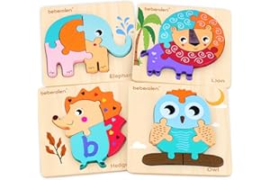 Beberolen Wooden Puzzles for Toddlers 1-3 Animals Shape Chunky Puzzle Wood Montessori Toy Ages 2-4 Girls Boys Baby Toddler Gifts Educational Toy