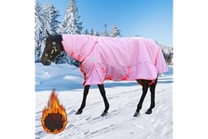 KABAHORZE Turnout Blanket for Horses, Waterproof Thickened Horse Sheet with Detachable Neck Cover,1600D Nylon Outer, 400g Heavy Weight Filling (Pink, US 78IN(EU 145cm))