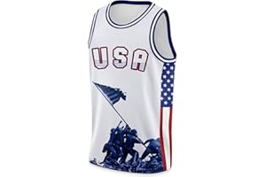 Rgubvui Men's 4th of July USA Flag Basketball Jerseys for Independence Day Red White Blue Shirts American Patriotic Jersey
