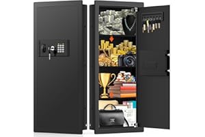 NEBAKNE 31.5" Tall Fireproof Wall Safes Between the Studs 16" Centers, Hidden Wall Safe with 3 Removable Shelf & Silent Mode, Heavy Duty Wall Mount Safe for Money, Jewelry, Passport, Documents, Valuables