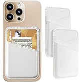 Senose Back of Phone Card Holder, Leather White Cell Wallet Stick on, Slim Credit Card Holder for PhoneCase, Card Holder for Back ofPhone Compatible for iPhone, Samsung, and Android - 2 Pack
