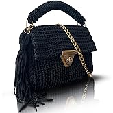 Handmade Caramel Crochet Shoulder Bag for Women | Gold Chain & Top Handle | Boho Knitted Purse | Elegant Evening