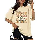 HEYTALALA Women's Oversized Tshirts Wildflower Graphic Tees Crew Neck Summer Short Sleeve Casual Loose Basic Tunic Tops