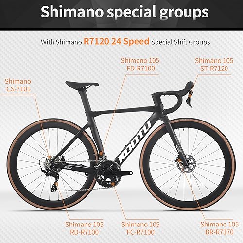 KOOTU Carbon Road Bike, Lightweight Full Carbon Fiber Disc Brake Racing  Bicycle with Shimano R7120 24 Speed Gr