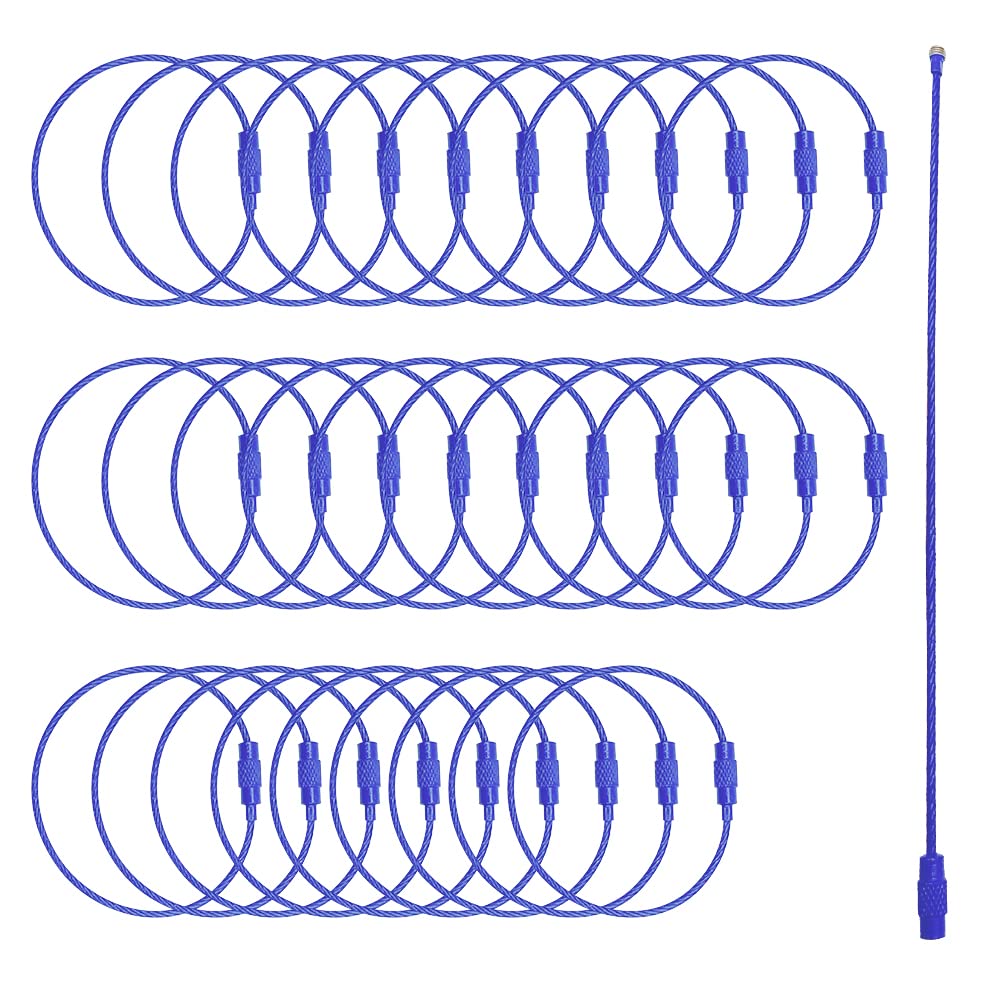 WYAN 30pcs Deep Blue Wire Keychains,15cm Steel Key Ring Loop,Steel Connecter,Wire Keychain Cable,for Hiking,Hanging Keys