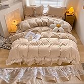 Chic Ruffle Lace Polyester Duvet Cover Set - Luxury Premium Champagne Bedding-2 Piece Twin Duvet Cover with Zipper Closure -Ultra Soft and Light Weightt (Champagne, Twin)-NO Including Comforter