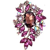 LAXPICOL Vintage Sparkly Austrian Crystal Flower Leaf Bouquet Clusters Big Large Brooch Pin for Women Gold Tone