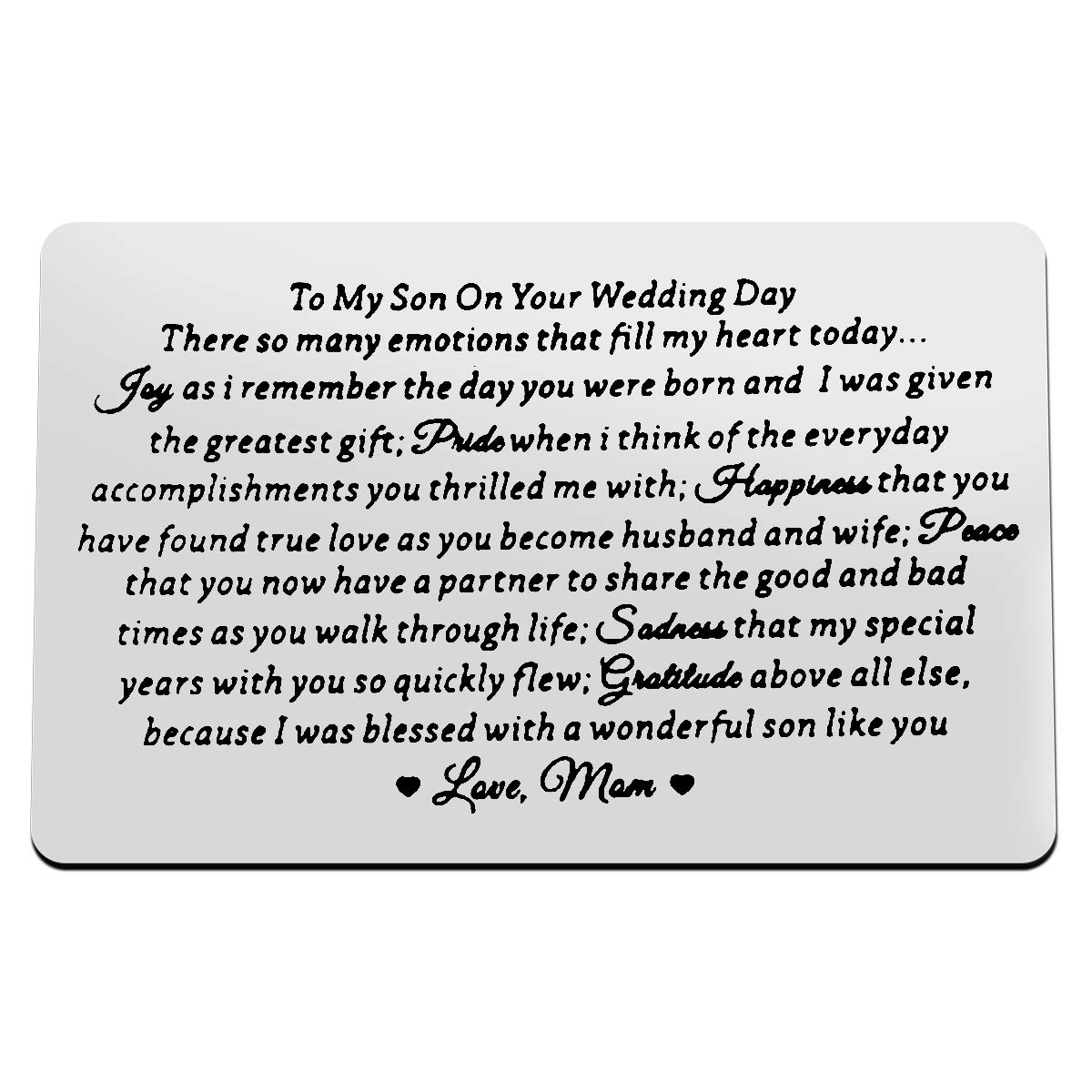 Huwujiu Son Wedding Day Gift from Mum Engraved Wallet Insert Card Gift for Son on His Wedding Day to My Son Gifts Wedding Gifts for Son Wallet Card Gifts Mum to Son Gifts