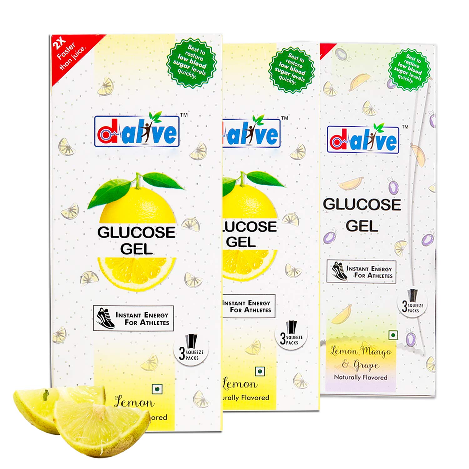 d alive 15g of Fast Acting Glucose Gel Pack of 3 (2 Lemon + 1