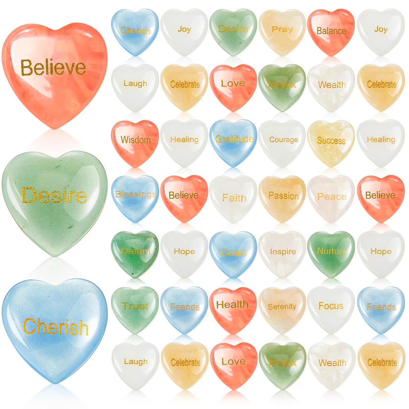 Sentiments Rocks Fabbay 60 Pcs Inspirational Rocks with 30 Different Words, Heart ...