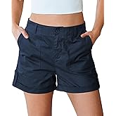 luvamia Shorts for Women High Waisted Dressy Casual Summer Elastic Waist Comfy Rolled Hem Stretch Twill Pocket Shorts