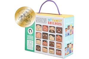 My Family Builders Diversity Building Blocks with Magnets – Build Little People Figures to Foster Cultural Inclusion and Self-Esteem – 32 Piece Wooden Blocks Create Multiracial Play Families