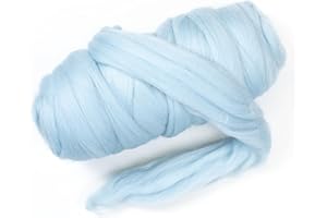 Kondoos Colored Natural Wool roving, 1 lb. Best Wool for Needle Felting, Wet Felting, handcrafts and Spinning. (Light Blue, 1 lb)