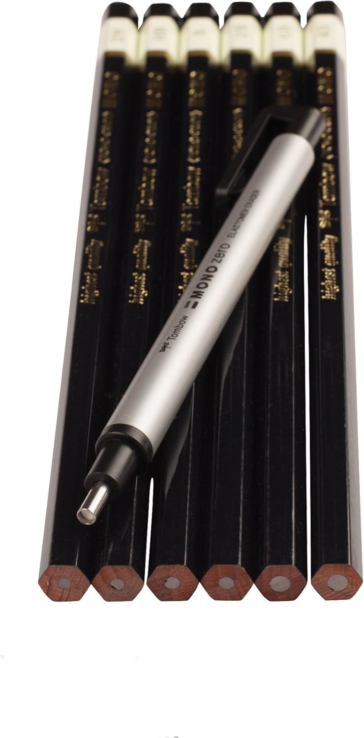 Tombow 61002 MONO Drawing Pencil Set, Combo 6-Pack. Professional Quality Graphite Pencil Set with Precision Zero Eraser : Artists Pencils : Office Products