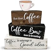 4 Pcs Wooden Coffee Table Decoration Rustic Tiered Tray Decor Retro Wood Block Sign Farmhouse Table Centerpiece for Home Kitchen Coffee Table Bookshelf Mantel Shelf Decor
