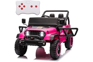 POSTACK 24V Battery Powered Ride On Car with Remote Control, 4WD Ride On UTV Toys for Big Kids Boys Girls, Off Road Electric Vehicle to Drive w/Bluetooth, LED lights, Non-plastic EVA Wheels, Pink