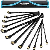 DURATECH 12-Piece Anti-Slip Extra Long Ratcheting Wrench Set, CR-V Steel | Flex Head Ratcheting &amp; Box End Wrench, Metric (8mm-19mm), Black Nickel Plating, Corrosion Resistant, with Rolling Pouch