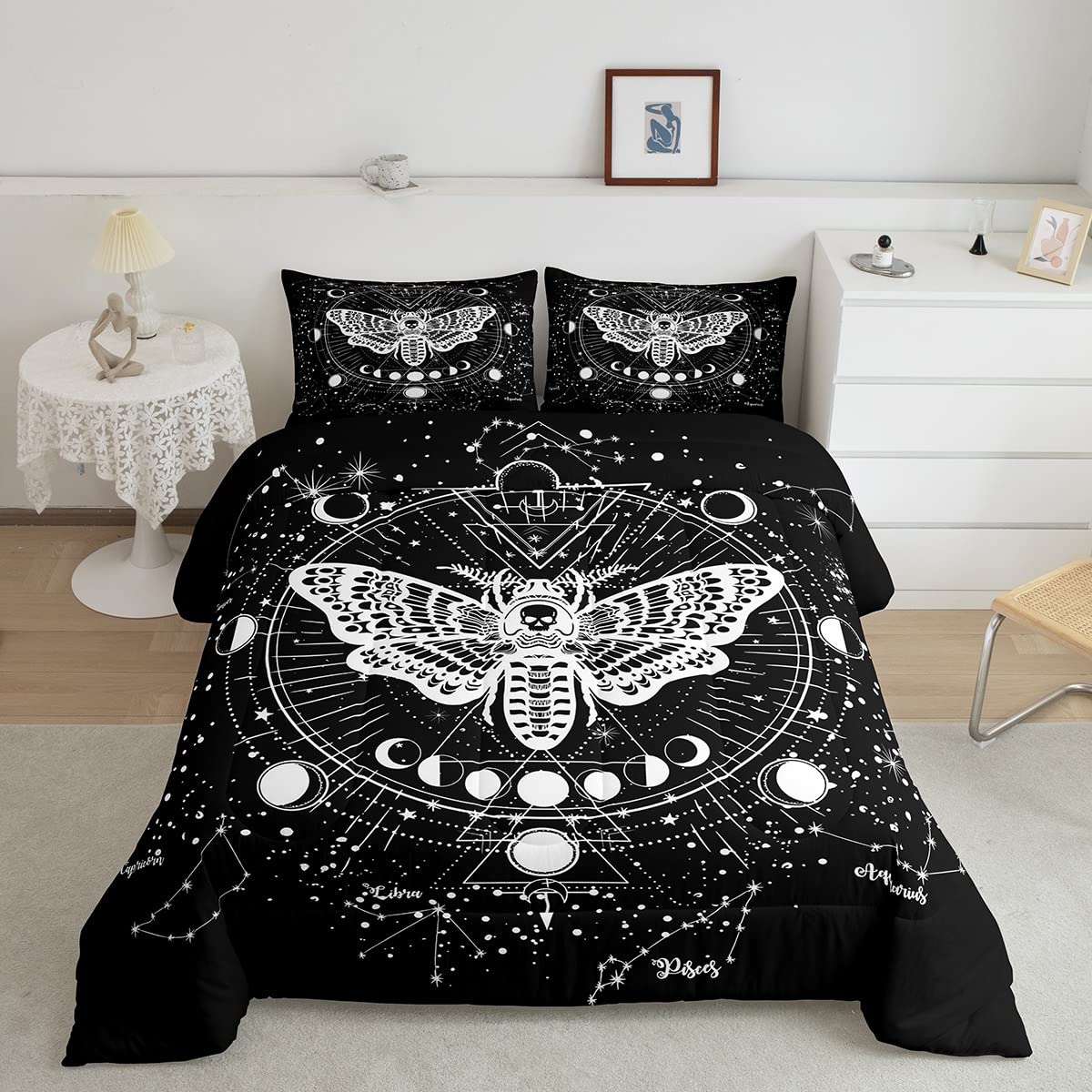 Gothic Decor Comforter Set Twin Size Boys Boho Moth
