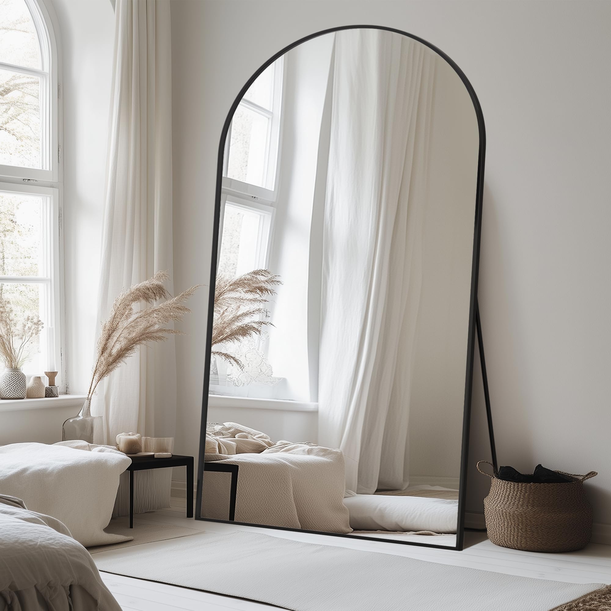 Photo 1 of Antok Full Length Mirror, 46"x86" Oversized Floor Mirror with Stand for Bedroom, Living Room Cloakroom, Black, Arch Style