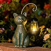 Solar Cat Garden Statue with Hanging Lantern – Waterproof Resin Outdoor Solar Cat Figurine, Decor for Yard, Patio, Balcony – Gift for Cat Lovers or Gardeners