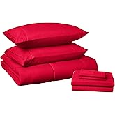 Sweet Home Collection 7 Piece Comforter Set Bag Solid Color All Season Soft Down Alternative Blanket & Luxurious Microfiber Bed Sheets, Red, Full