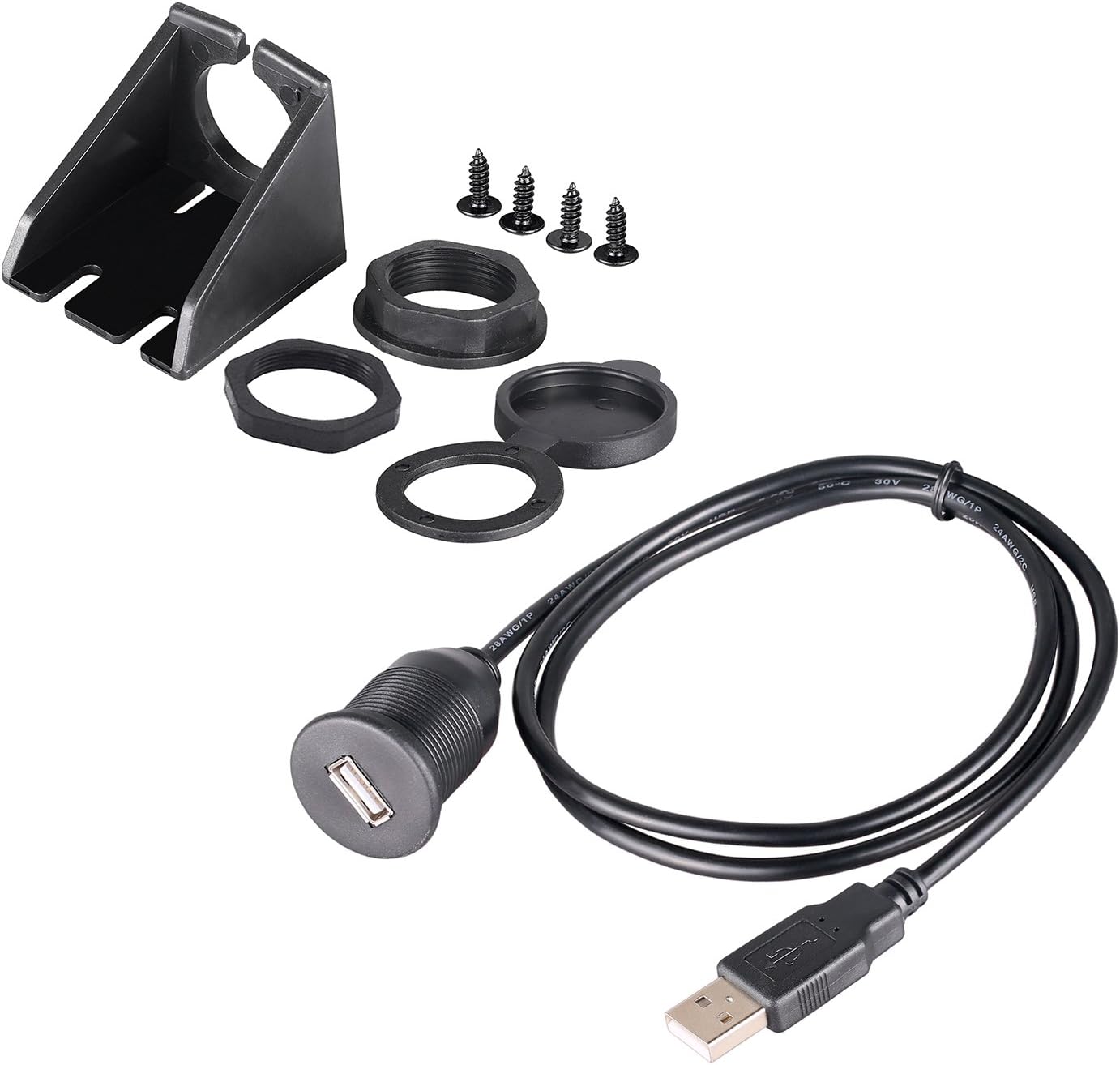 Baolongking USB Panel Flush Mount Cable - 2Meter 6ft USB 2.0 Extension Dash Flush Mount Cable, Panel Mount Cable, For Car, Boat, Motorcycle