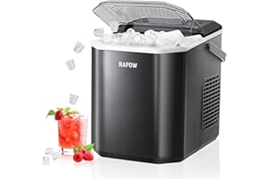 RAFOW Ice Maker Countertop - Portable Ice Machine Makes 26 lbs of Ice in 24 Hours, 9 Ice Cubes in 6 Minutes, Self-Cleaning - Compact Nugget Ice Maker with Scoop and Basket for Home, Kitchen, and RV (Black)
