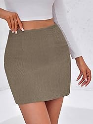 Wenrine Womens Corduroy Mini Skirt High Waisted