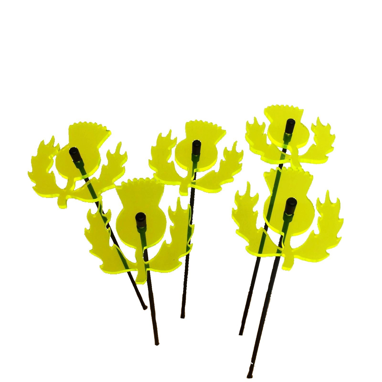 Sun Catcher Garden Decor Ornaments Scottish Thistles 5 Decorative Garden Stakes 25cm/10'' high Outdoor Yard Accessory Great Gardeners Gift, Colour:Yellow