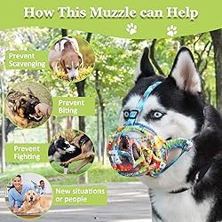 Dog Muzzle, Printed Basket Muzzle for Small Medium