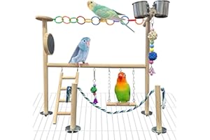 Hamiledyi Small Bird Playground Natural Wood for Top of Cage Bird Perch Stand for Parrots Play Gym Toys for Small Birds Parrot Cockatiel Love Birds Budgie(Style A)