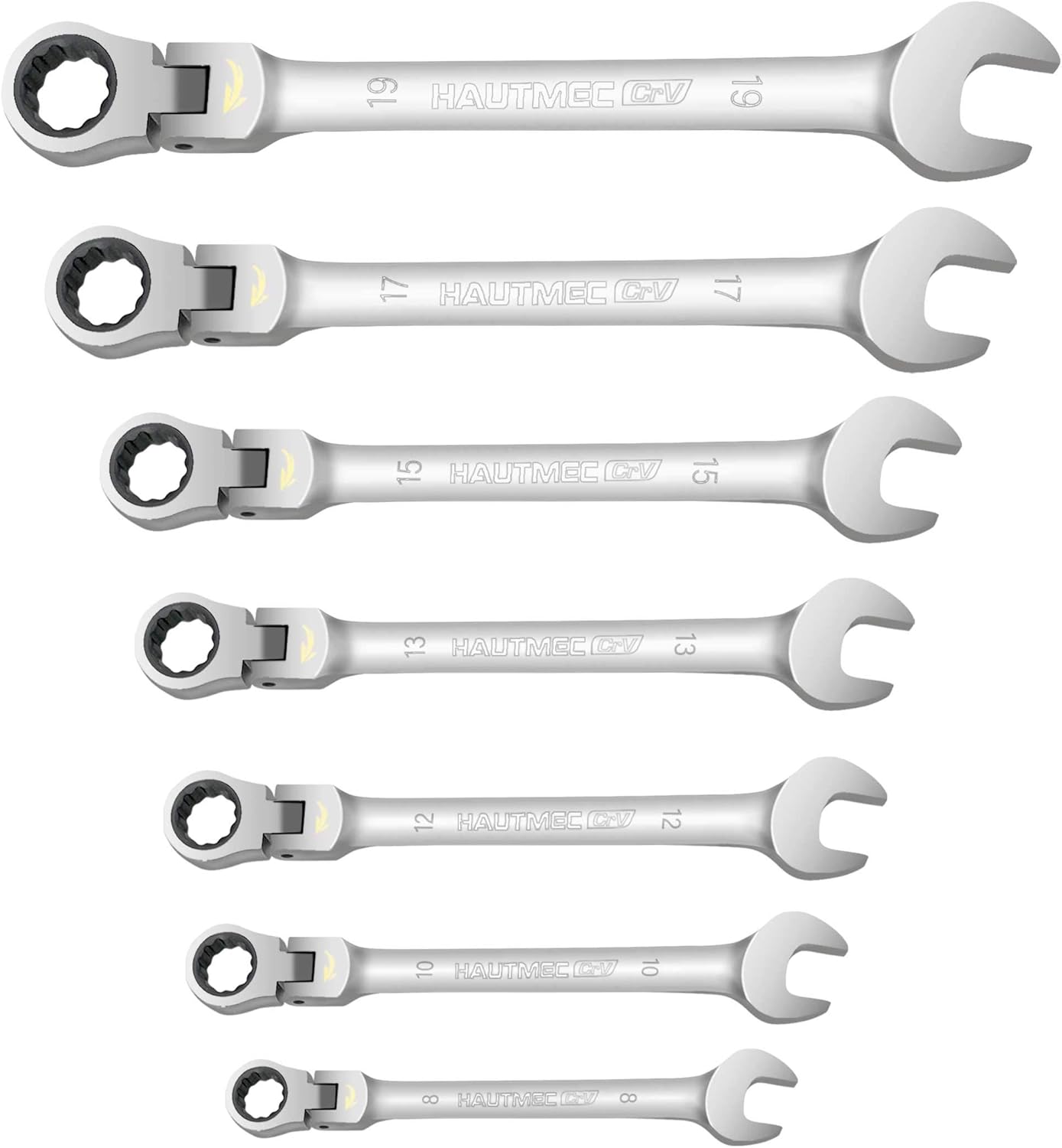 HAUTMEC 7-Piece Flex Head Ratchet Spanner Set, Ratcheting Combination Wrench Set including 72-Tooth 5° Swing Arc