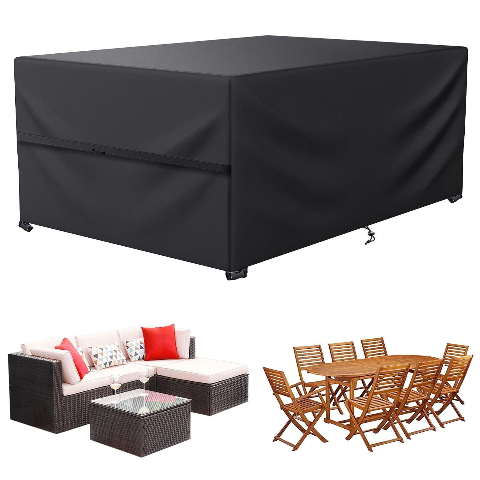 LCGOD Garden Furniture Cover, 600D Oxford Fabric Garden Table Cover Protection for All Weather Table and Sofa Sets with Rope and Lock Buckle (242 x 162 x 100 cm)